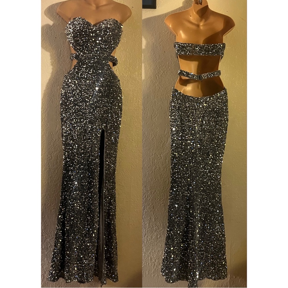 Sparkling Silver Strapless Gown
